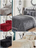 Luxury Crushed Velvet Bedspread Quilted Comforter Bed Throw 3Pcs Bedding Set