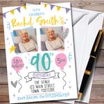 Pastel Typographic Photo 90Th Personalised Birthday Party Invitations
