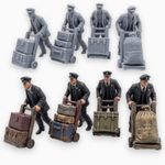 x4 Station Porter Staff Figures + Suitcase Trolley ( N TT HO OO O Scale - Gauge)