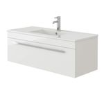 Basin Vanity Unit Cabinet Wall Mounted White Slim Edge Sink Flat Pack 1000mm