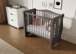 Baby Otiss Grey Sleigh Mini Cot drop side optional drawer mattress 100x50x10cm