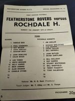 FEATHERSTONE ROVERS V ROCHDALE HORNETS 13TH JANUARY 1974 SINGLE SHEET 