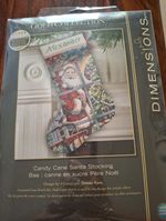 THE GOLD COLLECTION. CANDY CANE SANTA STOCKING CROSS STITCH KIT.