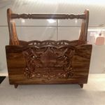 Hand Carved Wooden Magazine Rack Vintage Excellent Condition