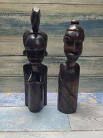Vintage Wooden African Carved  Heads Busts Real Quality Heavy And Solid -- Pair