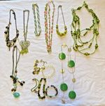 Wearable green costume jewellery lot – necklaces & bracelets – good condition