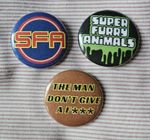 Super Furry Animals three 25mm button badges inc 'Man Don't Give A...' Free P&P