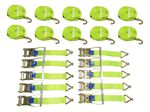 Tie Down Ratchet Straps Hi Vis X10 (5T 50MM 12M Lashing Cargo Claw Hook)