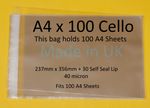 A4 x 100 - Cellophane Display Bag - Fit 100 A4 Sheets - 237mm x 356mm + 30mm lip