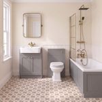 Traditional Bathroom Suite 1700mm Bath Grey Vanity Toilet Brass Shower Taps