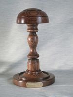 SHORT HAT WIG STAND WOODEN DARK OAK WOOD ENGRAVED  HANDMADE BARRISTERS JUDGE ETC