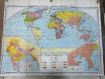Vintage Denoyer-Geppert Cloth Map, H22 WORLD IN 1914