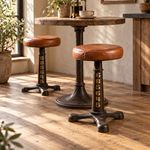 Leather Low Stool Tan 48cm Seat Black Cast Iron Frame Singer