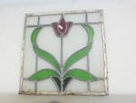 Antique Stained Glass Window Panel Vintage Old Leaded Art Nouveau Tulip 17"