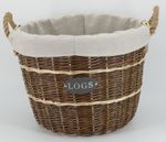 Round Wicker Log Basket with Removeable Liner - Brown