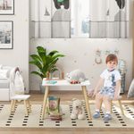 3 Pcs Toddler Table And Chair Set, Kids Desk And 2 Chairs Set W Bunny Ear