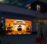 Happy Halloween Pumpkin Lantern Garage Door Banner Fabric Garden Fence Backdrop