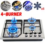 4 Burners Gas Hob 5KW Stainless Steel NG/LPG Gas Cooktop Cast Iron Stands 60cm