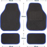 Universal Car Mats Carpet 4 Piece Set Blue Trim Front Rear Non Slip