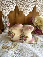 Vintage Ceramic Bunny Rabbit Ornament Floral Rose Pattern Easter Spring Decor