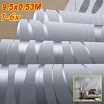 1-6x Silver Grey 3D Damask Wave Stripe Embossed Textured Wall Covering Wallpaper