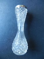 ANTIQUE CUT GLASS BUD VASE SILVER COLLAR HALL MARK BIRMINGHAM 1902 - 13.5CM
