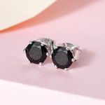 Black Tourmaline Studs earrings Round Solitaire 925 Sterling Silver 6 Prong