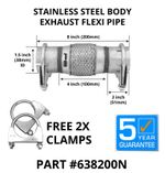 Exhaust Repair Flexi Pipe 38mm x 200mm Flex Replacement Tube Clamp On Fix Kit