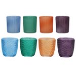 Tea Light Candle Holders Circle Coloured Glass Design Votive Home Décor Set of 4