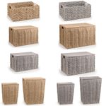 Laundry or Woven Storage Basket with Lid, Laundry Hamper Bin Storage
