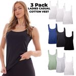 Ladies 3 pack Cool Cotton Vest Tank Top Summer Gym Wear Undershirt Size 8 - 24