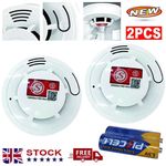 2 x Home Fire Alarm Smoke Detector Gas Sensor Twin Pack with Batteries 10 Year