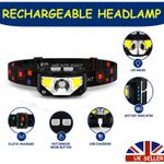 LED Head Torch Rechargeable Headlamp COB Motion Sensor Waterproof Light