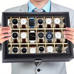 Watch Box Watch Display Storage Box Leather 24 Grids Clear Window Gifts for Men