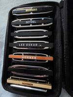 Seven Blues Harmonicas, Hohner, Seydel, Suzuki, etc, Various Keys, In Case. 