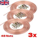3x 25ft Copper Nickel Brake Pipe Hose Line Tube Roll 3/16'' Tubing + 48 Nuts UK