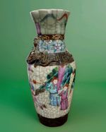 19th Century Nanking Crackle Glazed Vase Hand Painted 20cm Tall Signed Ink Mark