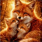 Gentle Fox and Two Cubs Printed Cross Stitch Kit  11ct aida 30x30cm Free P&P (D)