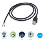 USB A Male to 2 Pin Bare Wire 20AWG Pigtail Power Cable DIY Repair 0.5M 1M
