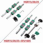 2PCS HGR15/20/25 Linear Guide Rail 200mm~1500mm+SFU1605 BallScrew BK/BF12 Set