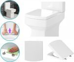 Luxury Square Toilet Seat Heavy Duty White Soft Close Top Quick Release Hinges⭐