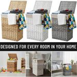 Wicker Laundry Basket With Lining & Lid Bathroom Washing Storage Hamper Bin