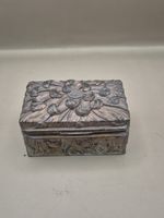 Art Nouveau Trinket Box Jewellery Ring Holder Pewter, Stamped On Base 8x5x4cm