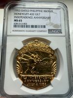 NGC MS65 1953 Philippines Rural Progress Medal Honeycutt-432 Gilt Bronze
