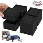 4X Heavy Duty Square Black Chair Bed Risers Feet Lift Furniture Extra Raisers