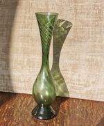 retro Czech Borske Sklo 1960s olive green footed glass bud vase