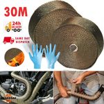 30M Titanium Gold Heat Wrap Tape Exhaust Insulating Downpipe Manifold 20 Ties