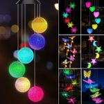 Color Changing LED Solar Powered Wind Chimes Hanging Light Outdoor Garden Decor