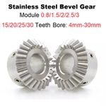 Bevel Gear Stainless Steel 0.8/1/1.5/2/2.5/3 Mod 1:1 Pairing 15/20/25/30 Teeth
