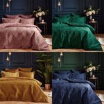 Paoletti Palmeria Embroidered Faux Velvet Quilted Duvet Cover Set